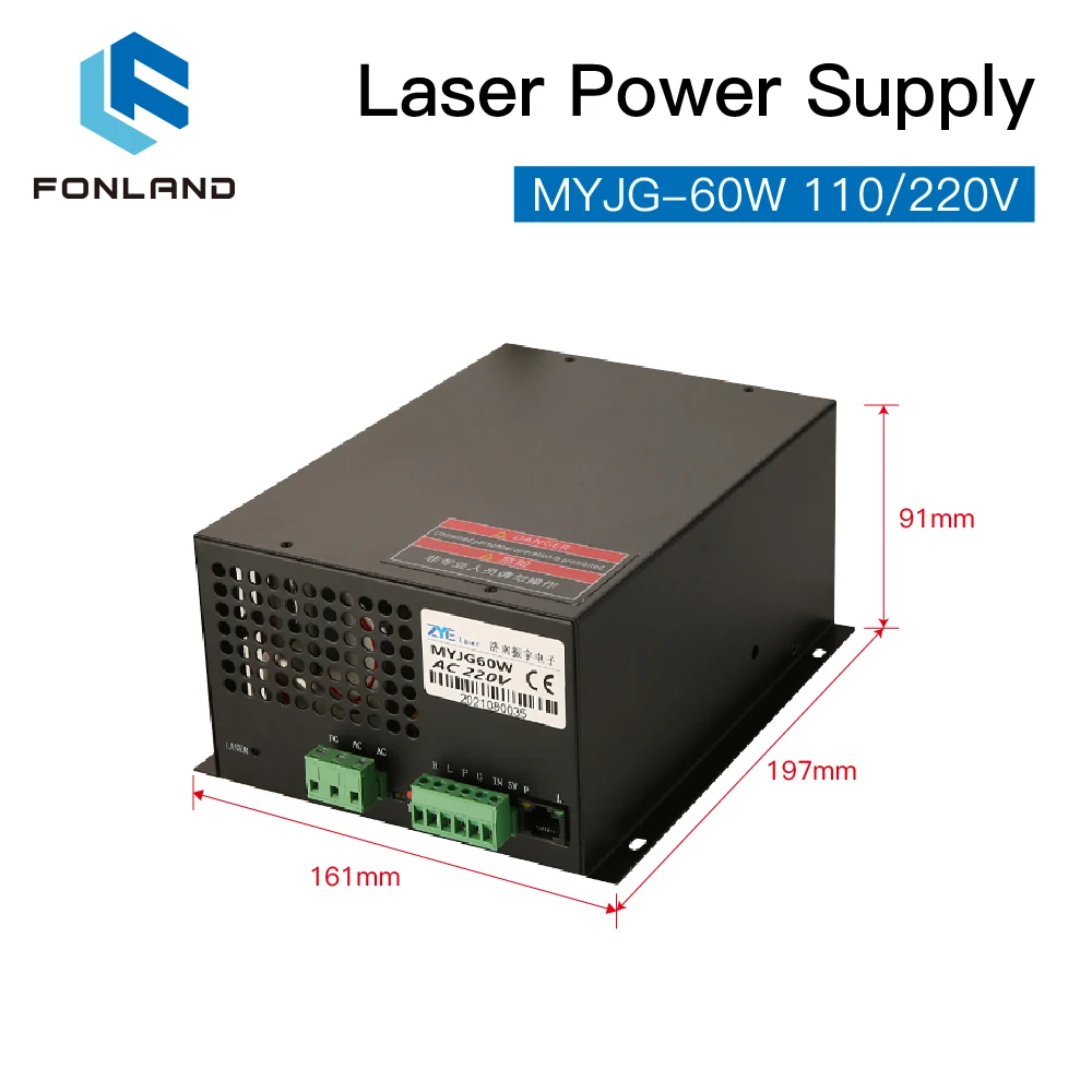 FONLAND 60W CO2 Laser Power Supply MYJG-60W 110V/220V for Laser Tube Engraving Cutting Machine