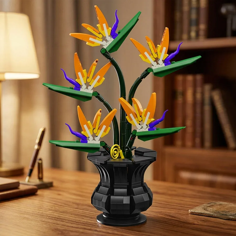 Bird of Paradise Bonsai Building Blocks Set Artificial Flower Plant Model DIY Block Kit Home Desk Decor Christmas Birthday Gift view 5