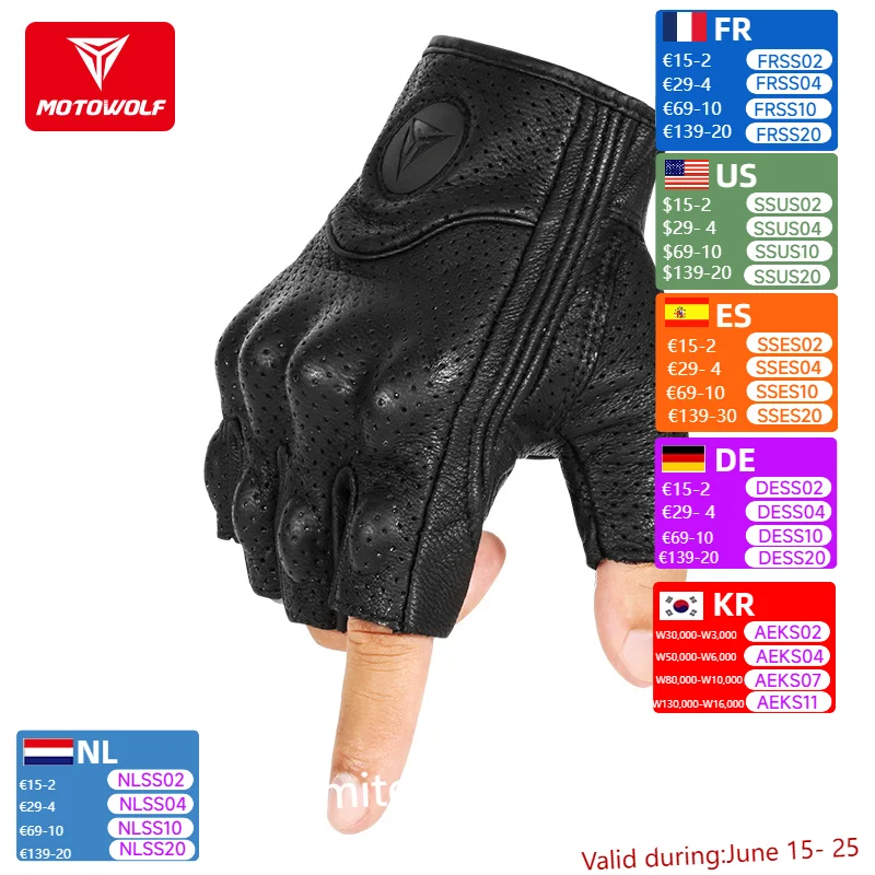 

Summer Motorcycle Gloves Fingerless Leather Motowolf Motocross Glove Half Finger Retro Biker Half Gloves Men Women For Riding gp