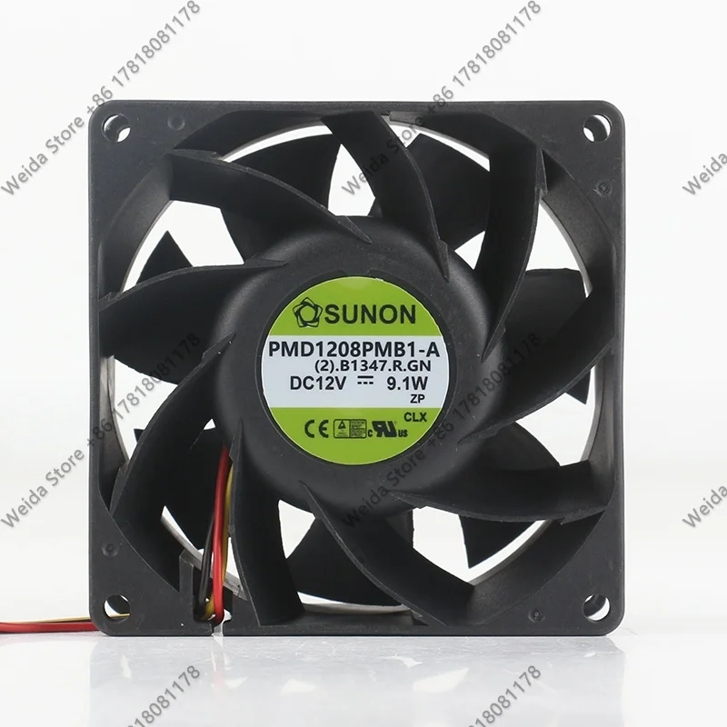 cooling fan New Sunon DC 12V 9.1W 8038 80X80X38MM 8CM three-wire Server chassis High air capacity PMD1208PMB1-A