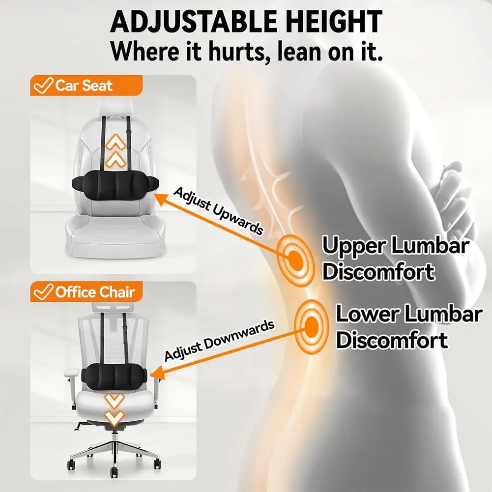 

Car Lumbar Support Adjustable Straps Securely Fixed Car Backrest Memory Cotton Cushion Lumbar Waist Pillow Protection J6I1