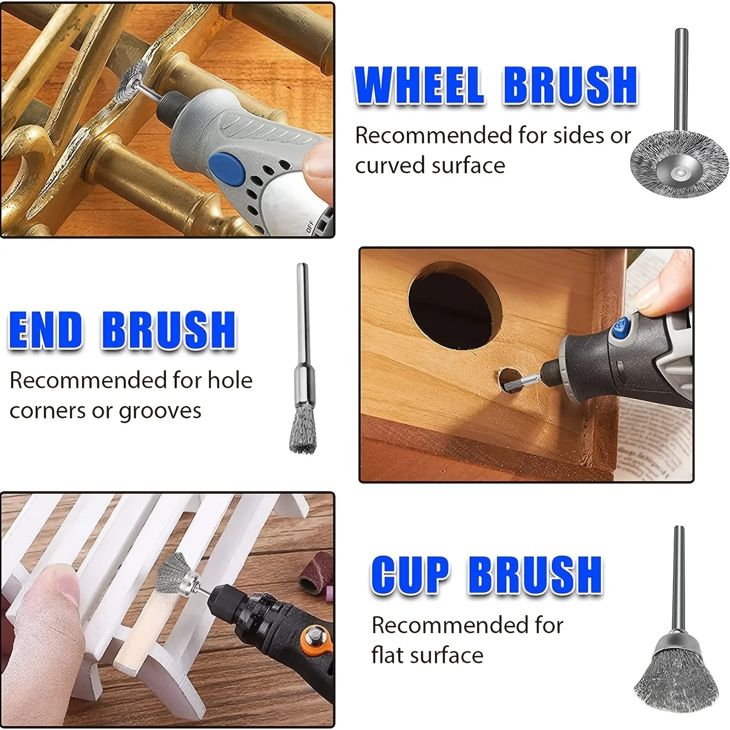 15PCs Various Shapes Wire Brushes Wheel Stainless Steel Brush Wheel with 1/8'' Shank for Rotary Tool