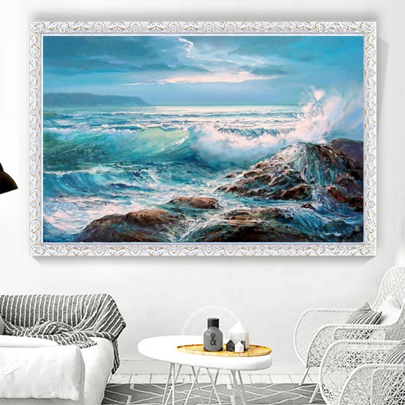 5D Diamond Painting Strong Winds Huge Waves Full Diamond Embroidery Restaurant Office Room Home Decor Diamond Cross Stitch Kits