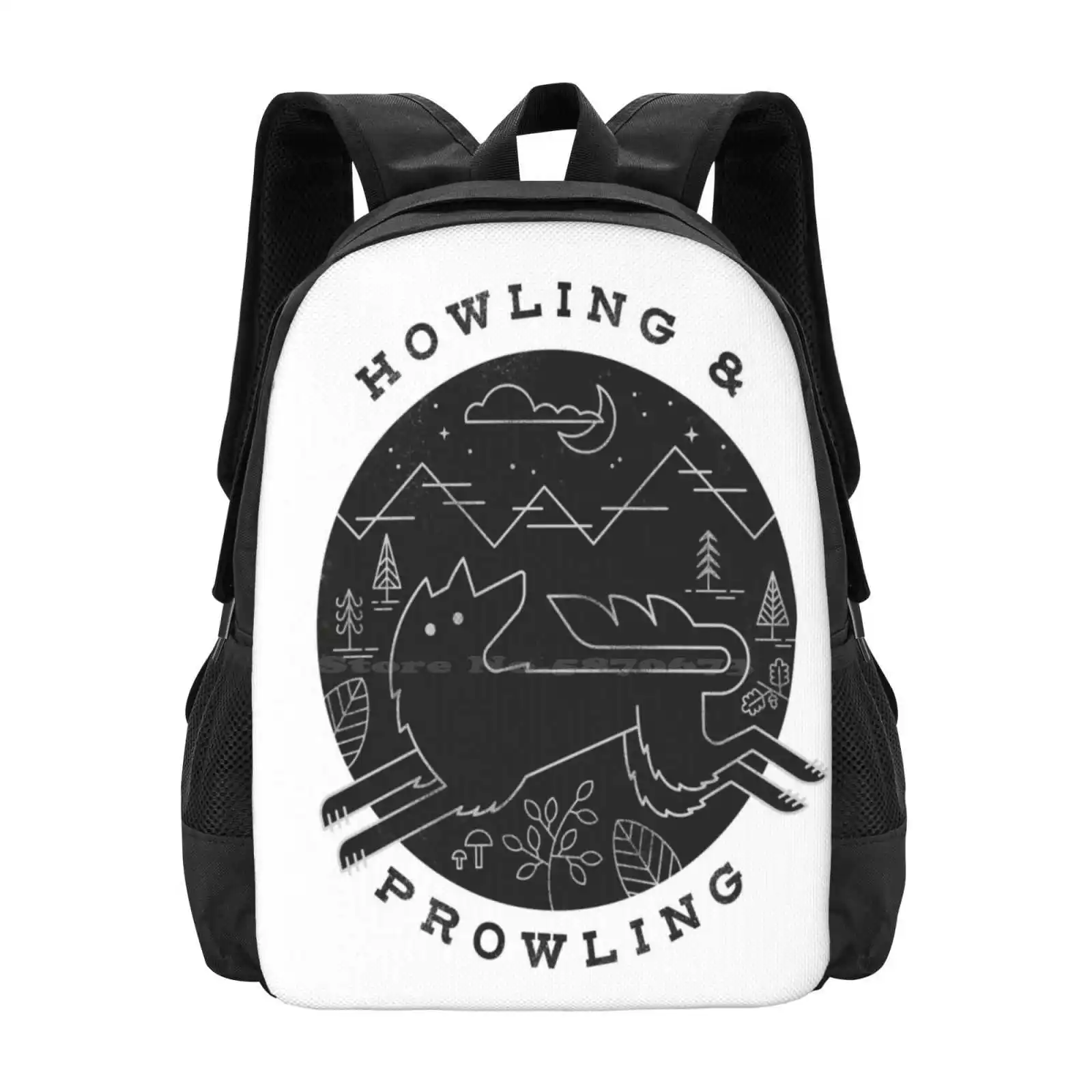 Howling And Prowling Hot Sale Schoolbag Backpack Fashion Bags Wolf Howl Prowl Walk Run Travel Explore Wilderness Free Spirit