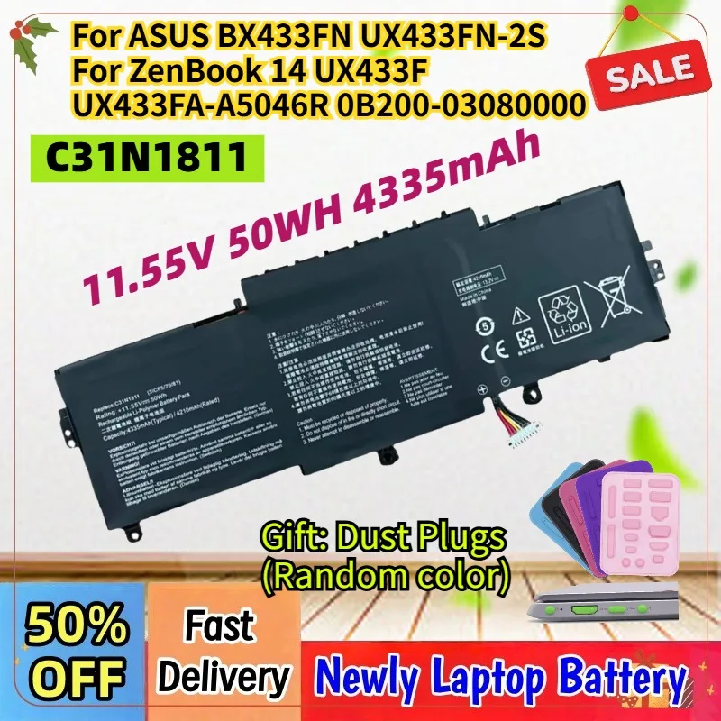 11.55V 50WH 4335mAh C31N1811 Laptop Battery For ASUS BX433FN UX433FN-2S For ZenBook 14 UX433F UX433FA-A5046R 0B200-03080000