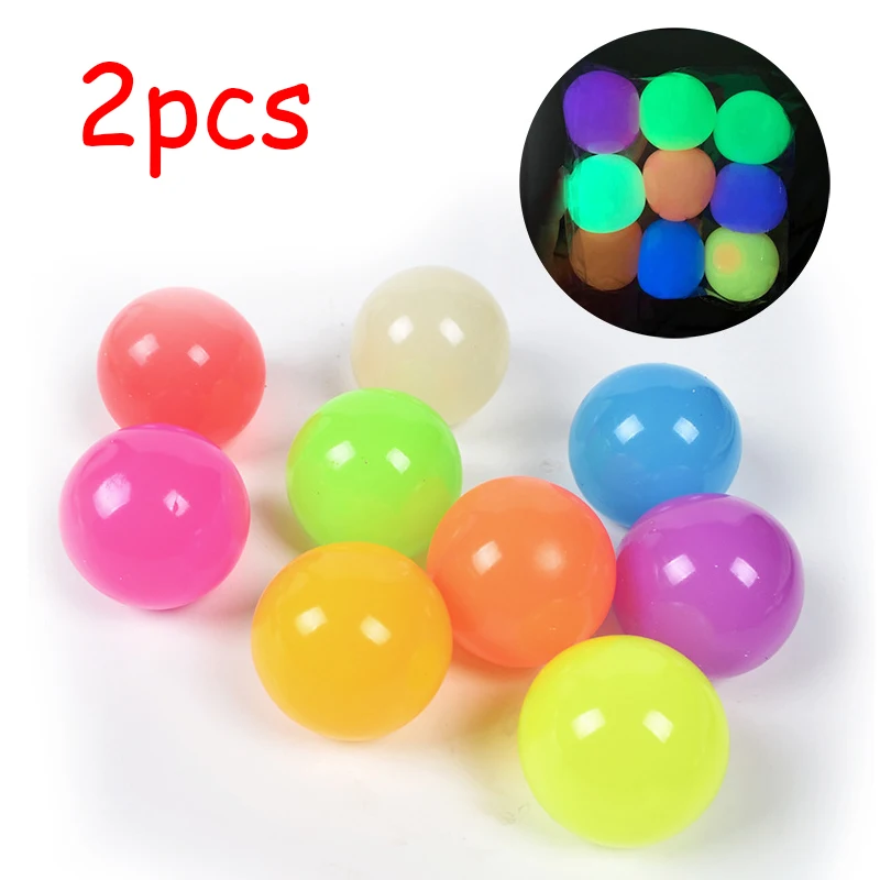 2pcs Luminous Sticky Target Balls Sticky Wall Decompression Vent Ball Child Sucker Toys Squeeze Stress Relief Toy For Kids Teen