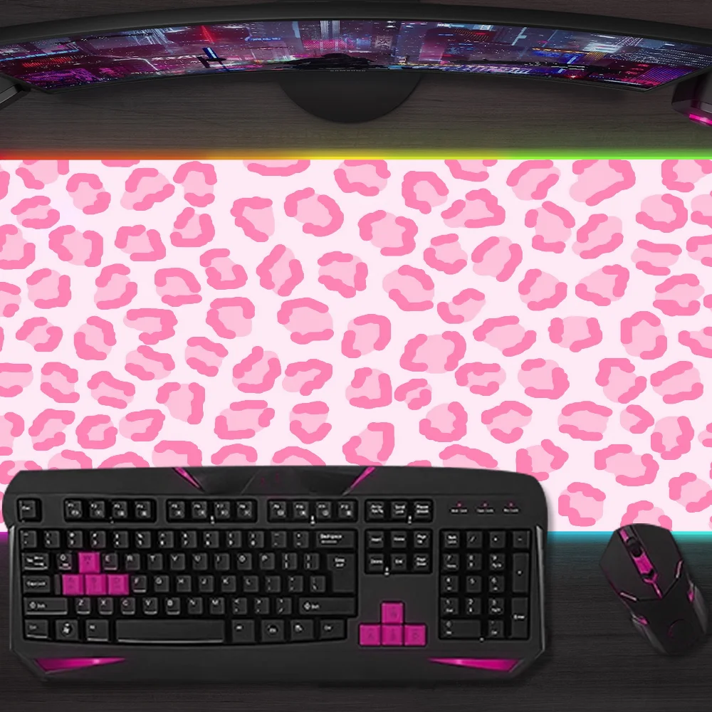 

Розовый коврик для мыши в стиле L-Leopard, игровой коврик для мыши, светодиодные настольные коврики, резиновые настольные коврики с подсветкой Micro USB, RGB, настольные коврики XXL