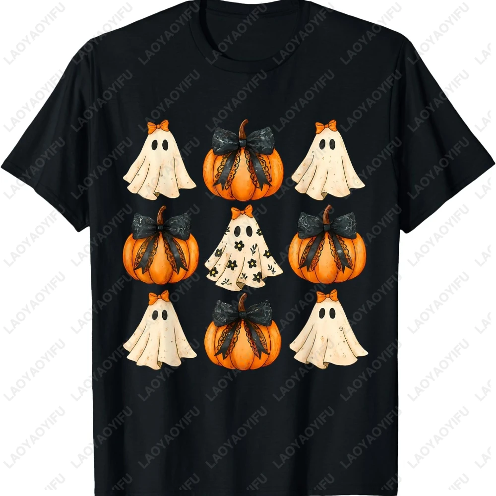 

Bowknot Pumpkin Ghost Spooky Boo Clothes for Women Halloween Graphic T Shirts Party Gift Street Fashion Lovely Printed Tops