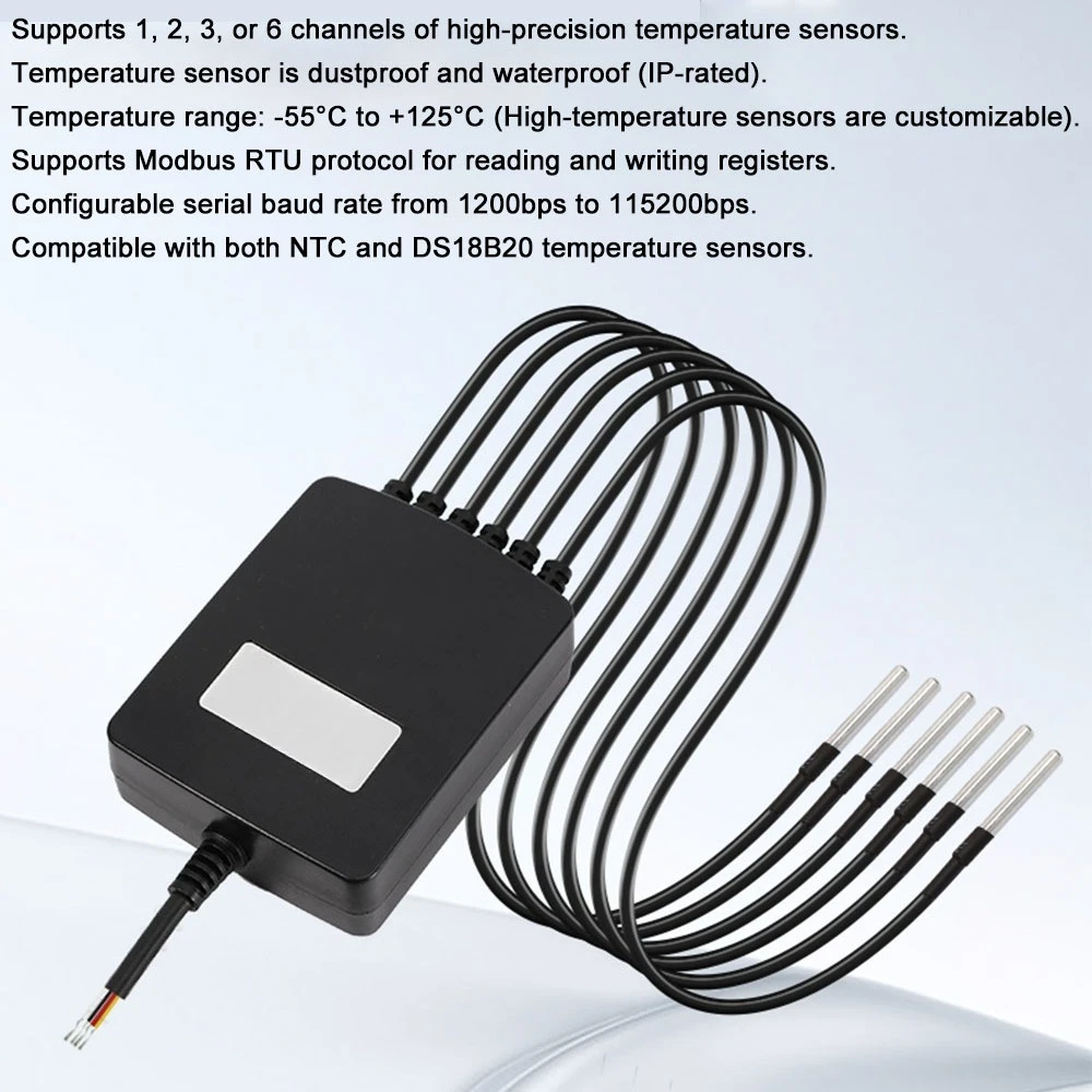 1PCS RS485 Multi-Channel Temperature Acquisition Module Digital Sensor with DS18B20 Probe Transmitter