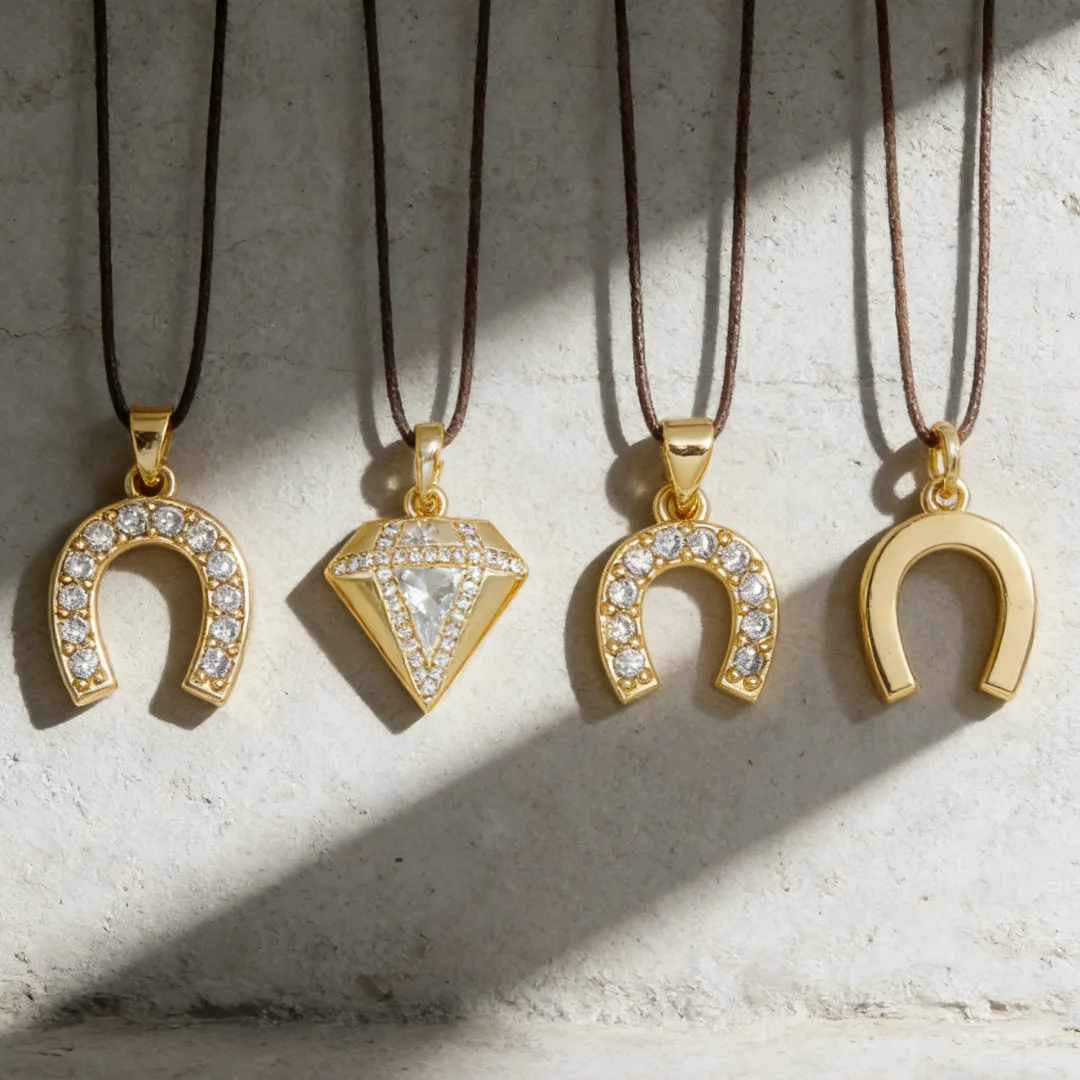 

4Pcs Pendants Sparkling Gold Plated Cubic Zirconia Horseshoe Diamond Charms for DIY Jewelry Accessories Necklace Bracelet Making