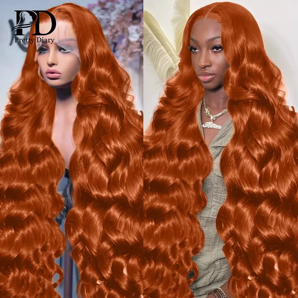 PD Colored Orange Ginger Lace Front Wigs Human Hair Body Wave 13x6 HD Lace Frontal Wig Loose Wave Brazilian Transparent Lace Wig