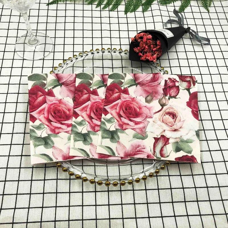 20pcs/Pac 33*33cm 2-Ply New Rose Colourful Printed Napkin Wedding Hotel Square Paper Napkin Placemat Butterfly Bone Bart Paper