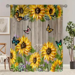 2 pieces of sunflower print curtain - polyester material - suitable for bedroom living room study room anti-privacy curtain