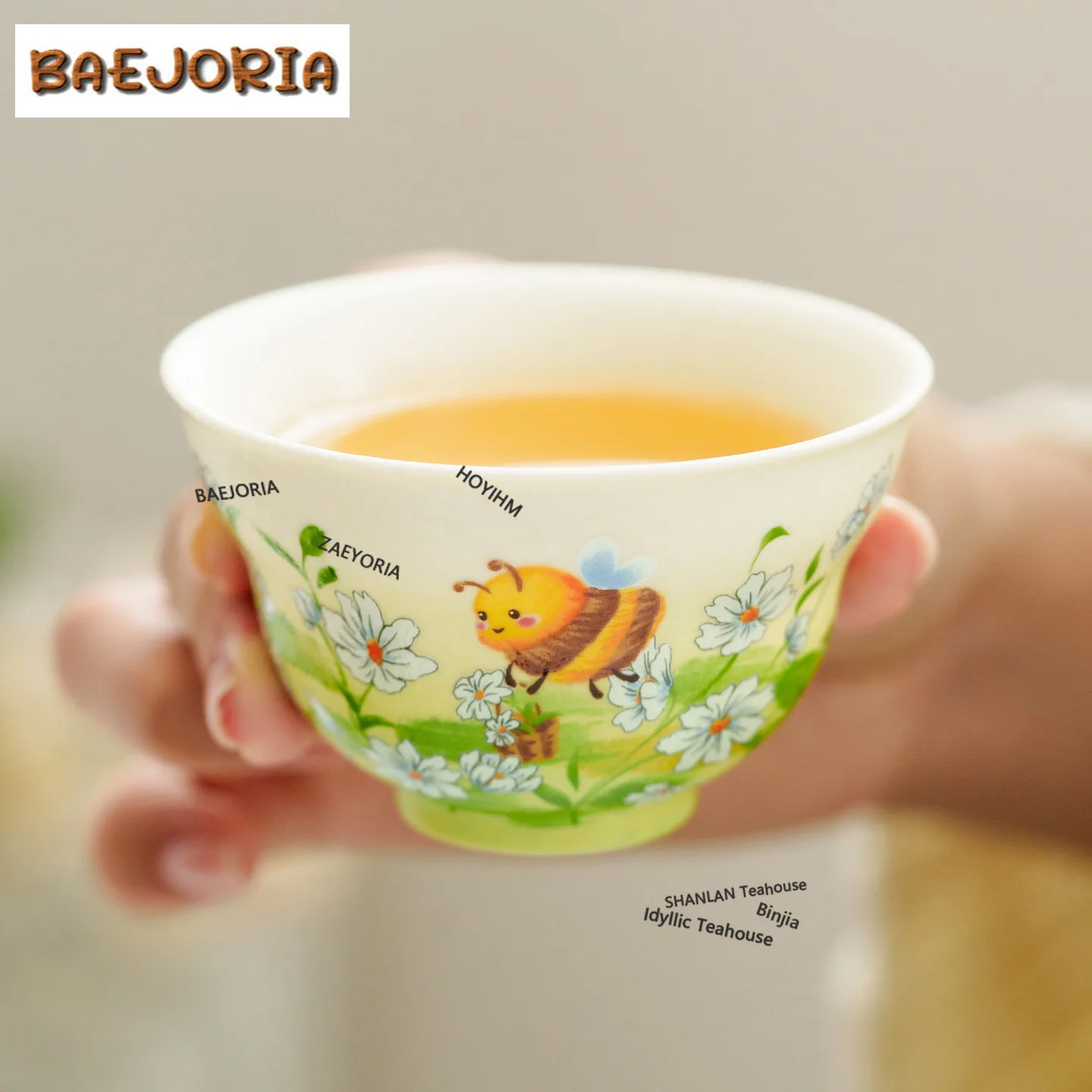 BAEJORIA 75ml Decal Bees Flowers Teacup Antique Tea Bowl Tea Pair Tea-tasting Smelling Cup Jianzhan Master Cups Tea Ceremony