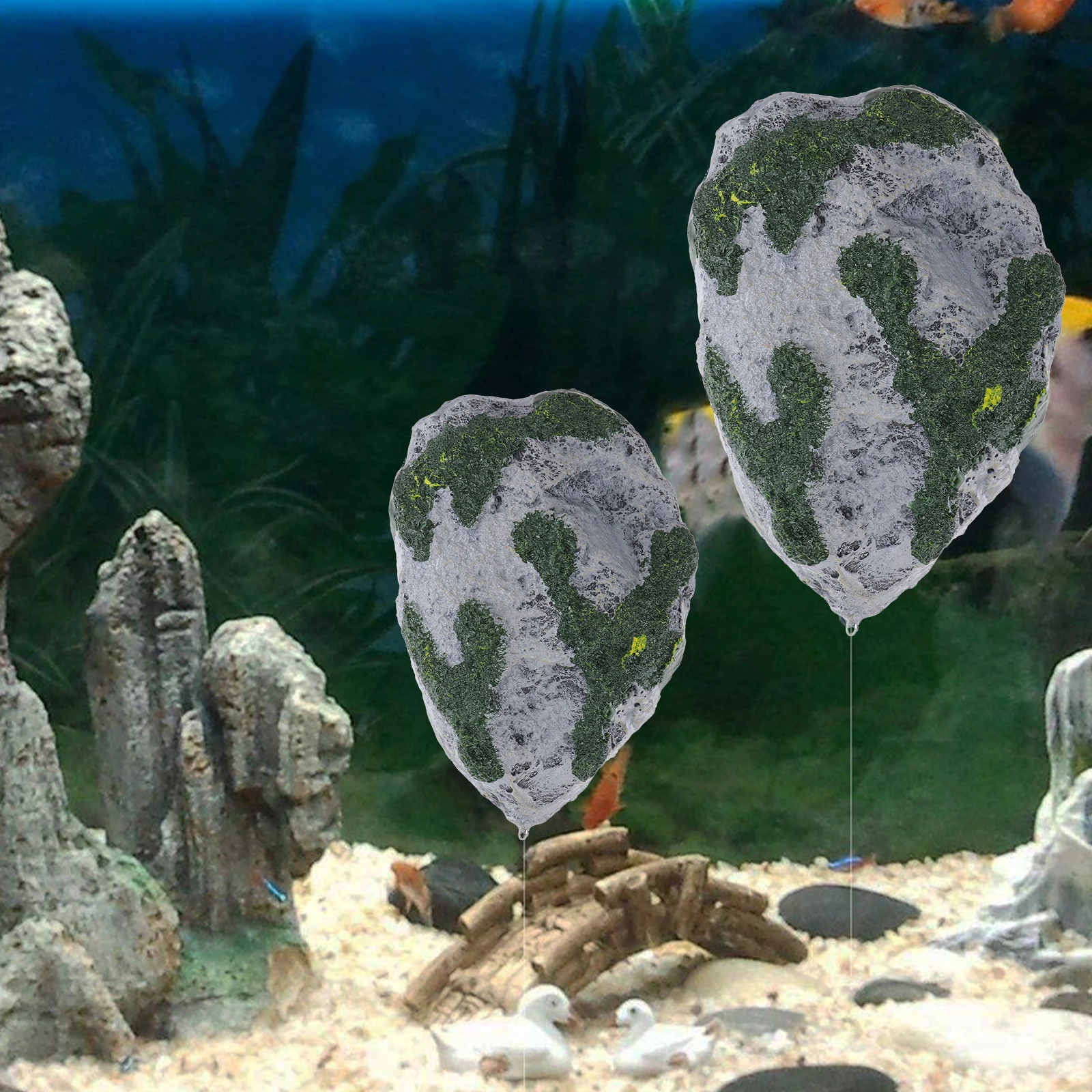 

Simulated Pumice Floating Decoration Aquarium Artificial Stone Fish Tank Decor Easy Adjust String Length Pet Supplies