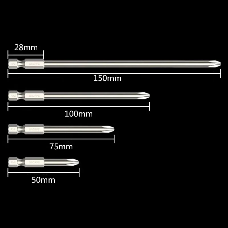 9 pçs chave de fenda elétrica magnética phillips bit 150mm 1/4 "hex haste s2 liga aço cruz cabeça chave de fenda bit power driver ferramenta