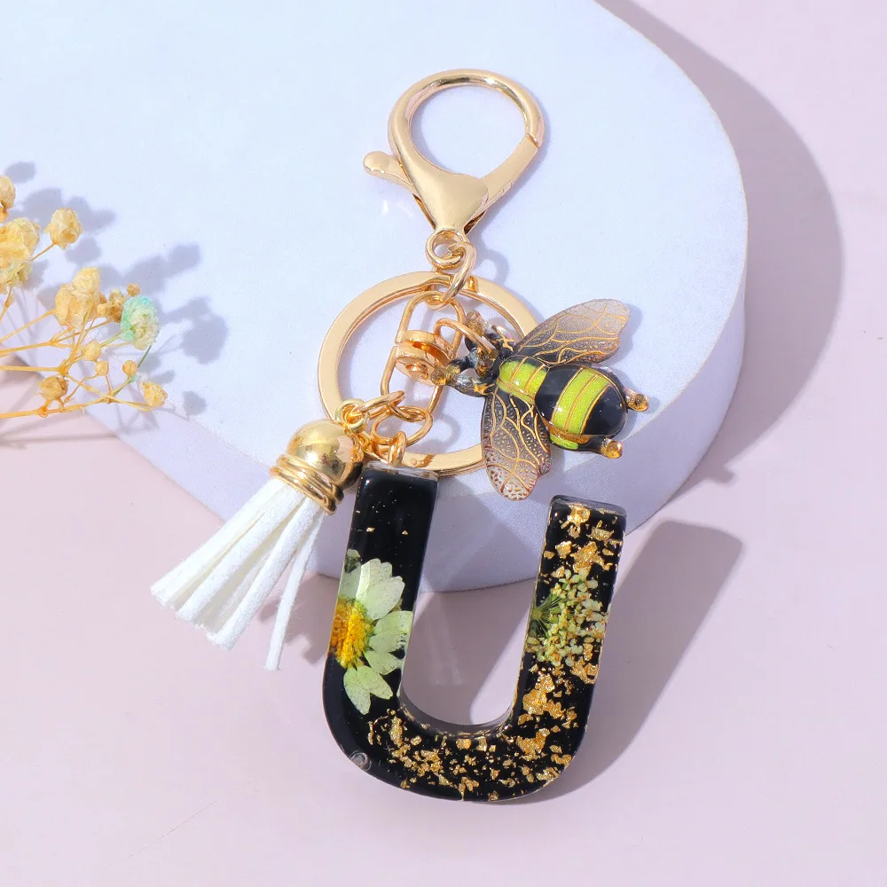 Fashion Bee Daisy Dried Flower Keychains Resin
