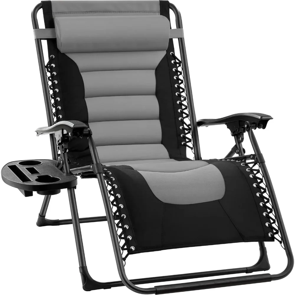 

Oversized Padded Gravity Chair, Folding Outdoor Patio Recliner, XL Anti Gravity Lounger for Backyard w/Headrest