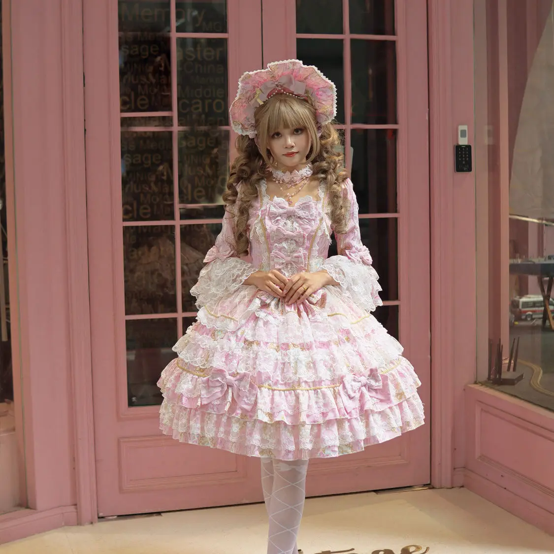 Doce estilo princesa rosa lolita vestidos op 2025 novo feminino doce arco renda vestido de casamento da menina y2k festa de aniversário cos vestido
