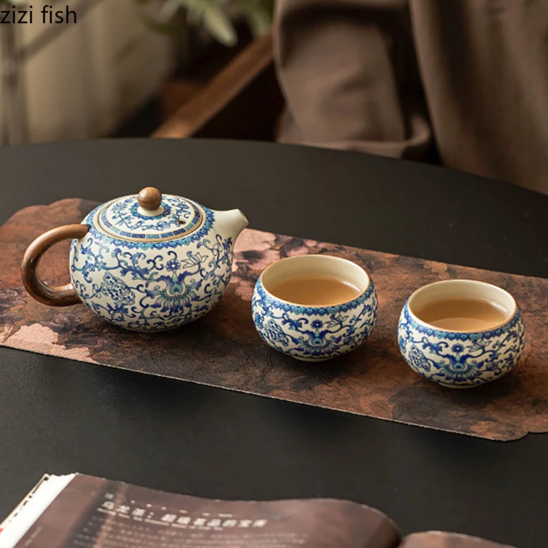 رو فرن الأزرق الأبيض إبريق شاي من السيراميك الإبداعية صانع الشاي الرجعية اليدوية إبريق الشاي الكونغ فو طقم شاي أدوات الشاي المنزلية مصفاة الشاي #4
