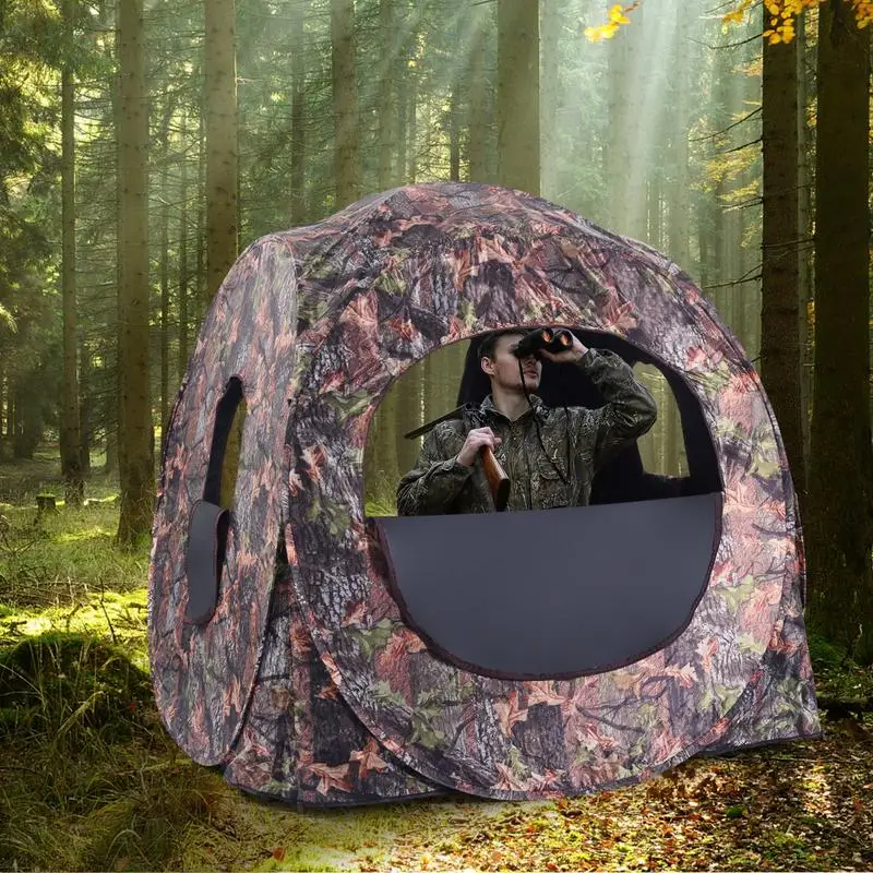 3 Person Pop Up Hunting Tent, PU Oxford Fabric, Steel Frame, 270 Degree View Window, Concealed Outdoor Observation, Carry Bag, Camouflage, 152x152x163 Cm view 7