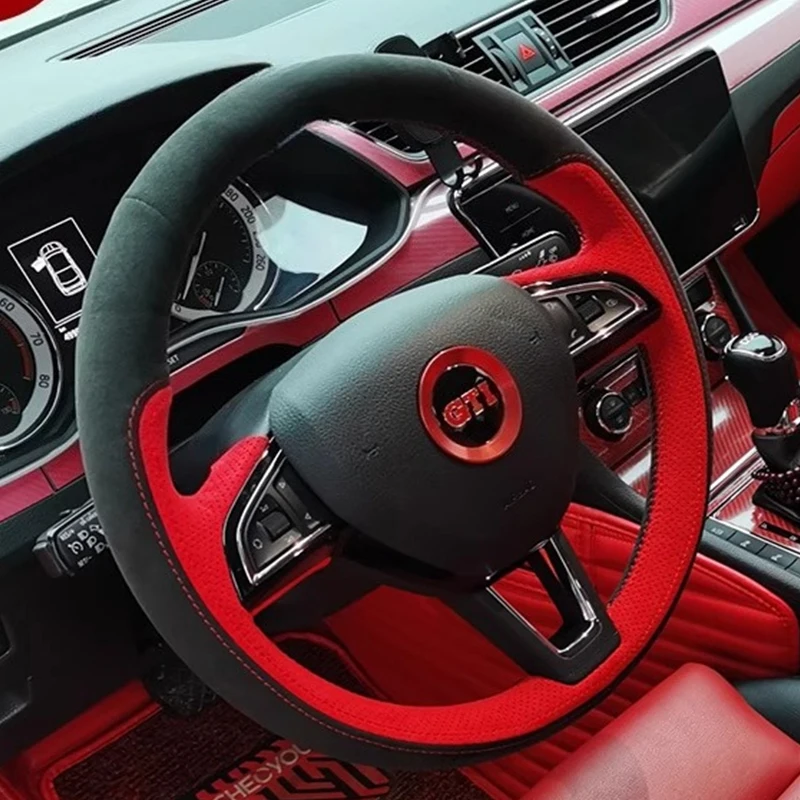 

Для Skoda Octavia 2017 Fabia 2016 2017 Rapid Spaceback 2016, прошитый вручную замшевый чехол на руль автомобиля