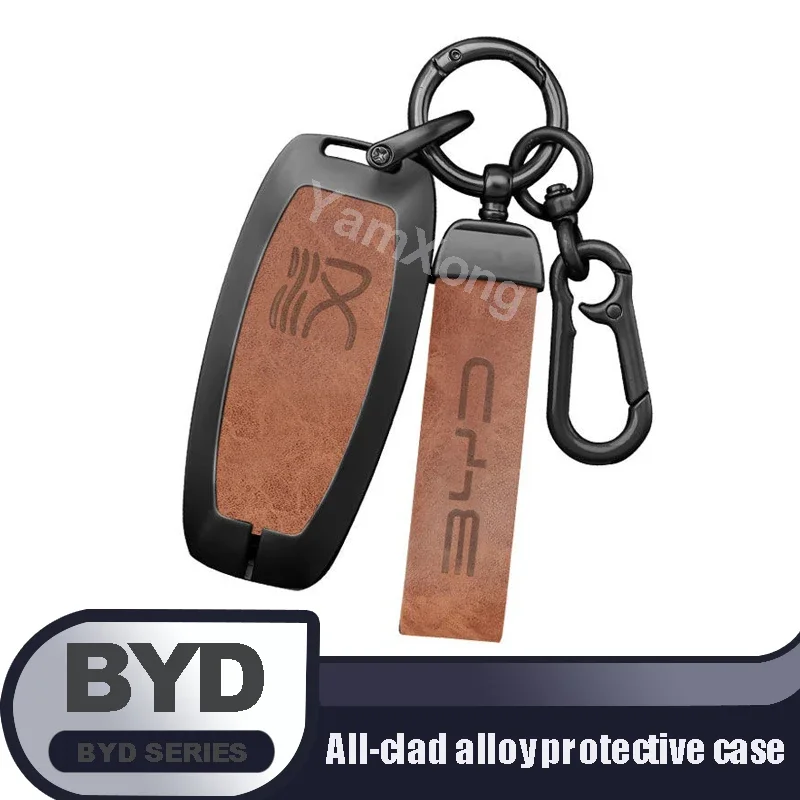 Alloy Remote Key Case Cover For BYD Han plus DMI Qing pro Dmi EV Smart Keyless Protect Case Keychain Hold Car Accessories