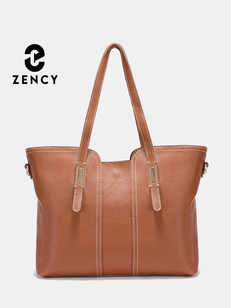 Zency 100% Genuine Leather Large Capacity Women Shoulder Bag Retro Handbag Tote Purse High Quality Hobos Shopper Bags 2024