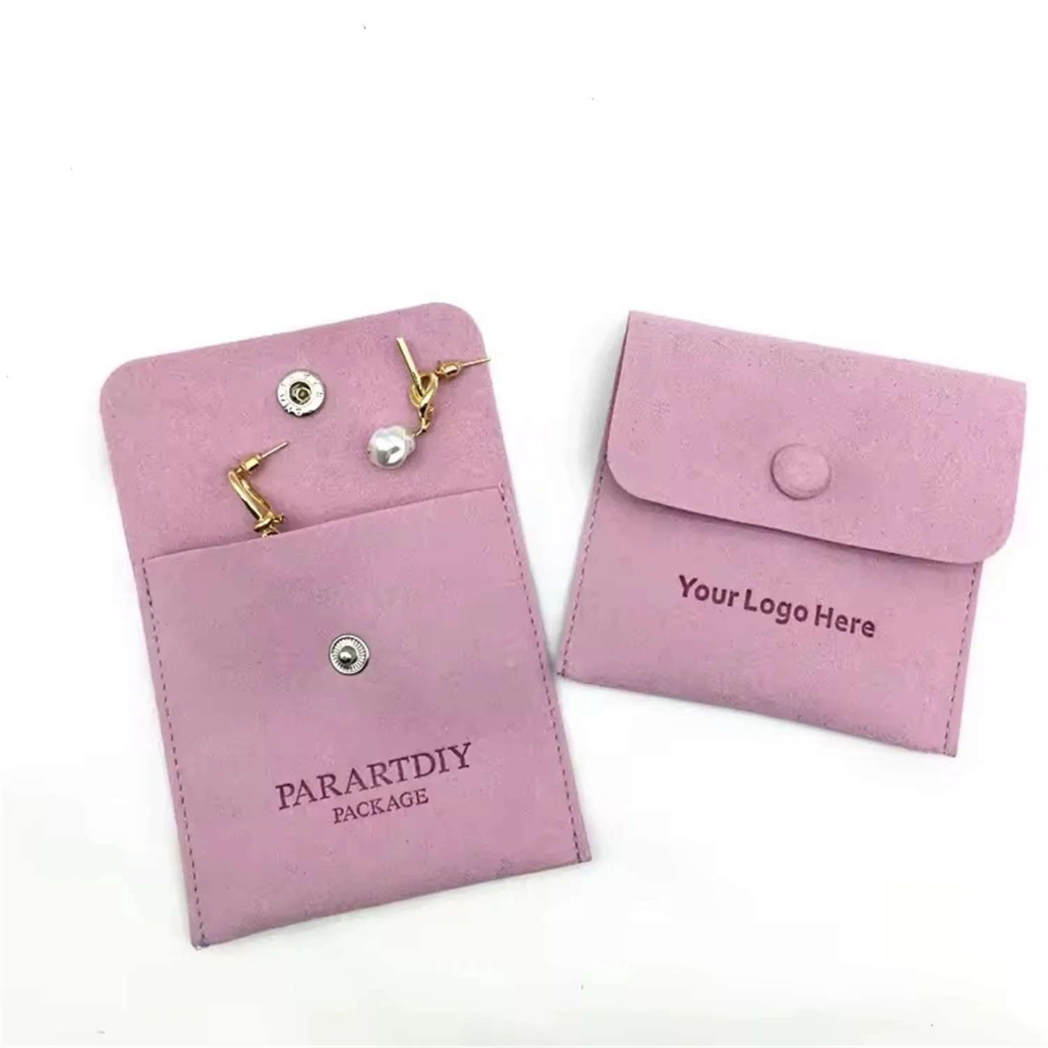 50pcs Lovely Personalized Logo 8x8cm Microfiber Jewelry Snap Bag Velvet Gift Packaging Storage Pouch Wedding Favors Candy Pocket