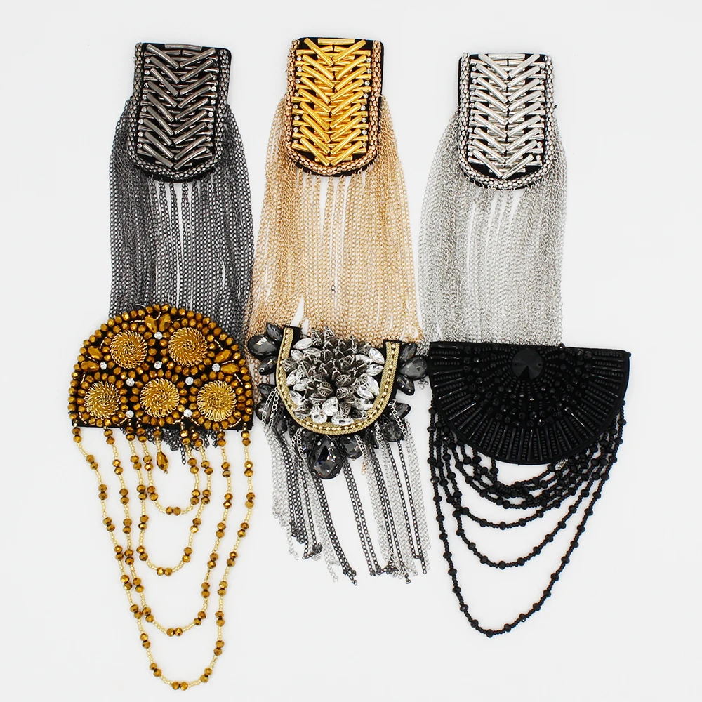 2pcs Tassel Beaded Epaulette for Clothes Punk Coat Suit DIY Badge Epaulets Shoulder Patches Appliques Sewing Accessories