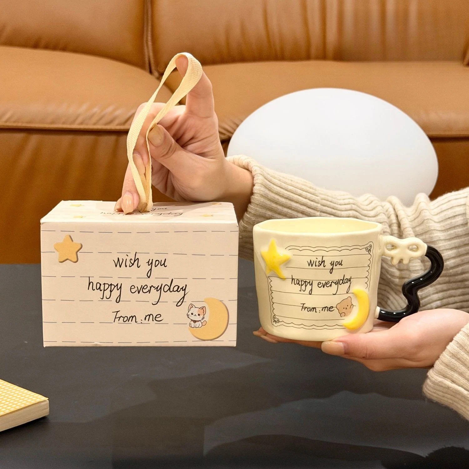Creative sticky note mug with three-dimensional stars moon embossment cartoon animal design perfect gift for girls hand gift