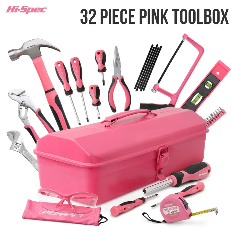 

Boutique 32-Piece Set Home Use Tool Kit Pink Family Toolbox Hammer Wrench Hardware Tools Complete Manual Tool Combo From China