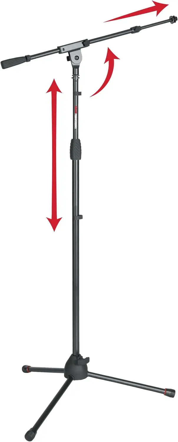 

Adjustable Tripod Mic Stand with Boom Arm, Soft Grip Twist Clutch, Includes 3/8" and 5/8" Adapters for Versatile Use
