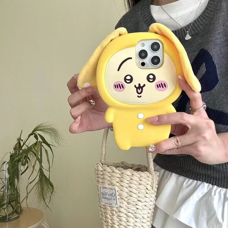Cartoon 3D Pajama Usagi Hachiware Phone Case for iPhone 17 Pro Max 16 15Plus 14 13 12 11 Soft Silicone Chiikawa Shockproof Cover