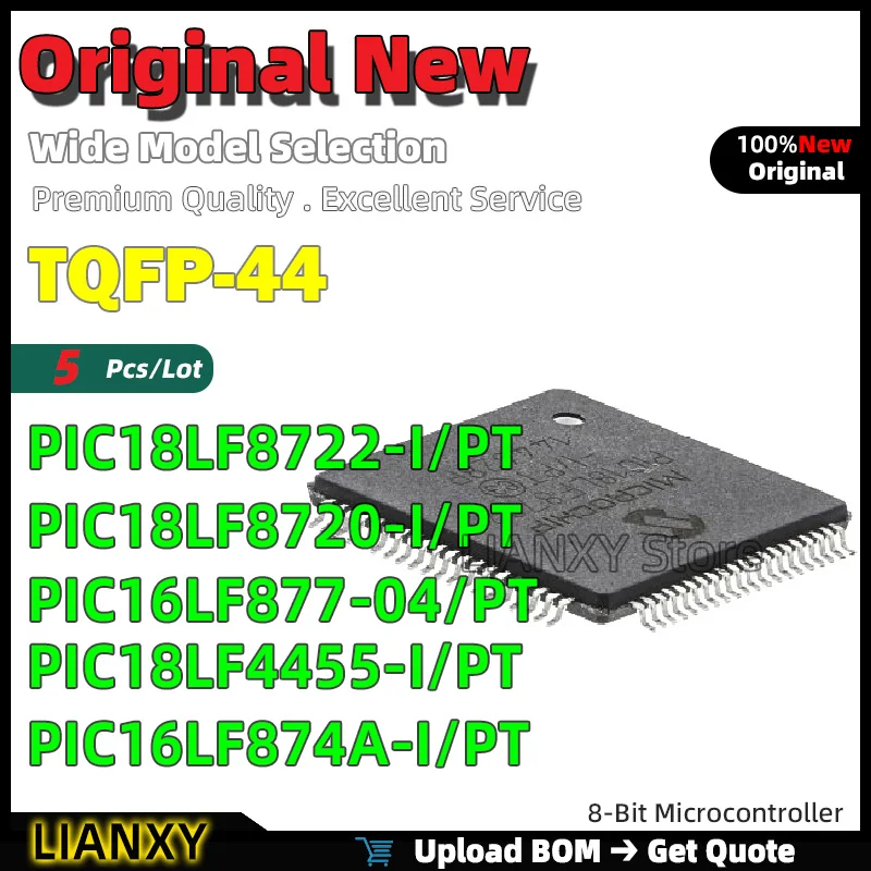 5pcs TQFP-44 PIC18LF8722-I/PT PIC18LF8720-I/PT PIC16LF877-04/PT PIC18LF4455-I/PT PIC16LF874A-I/PT 8-Bit Microcontroller New