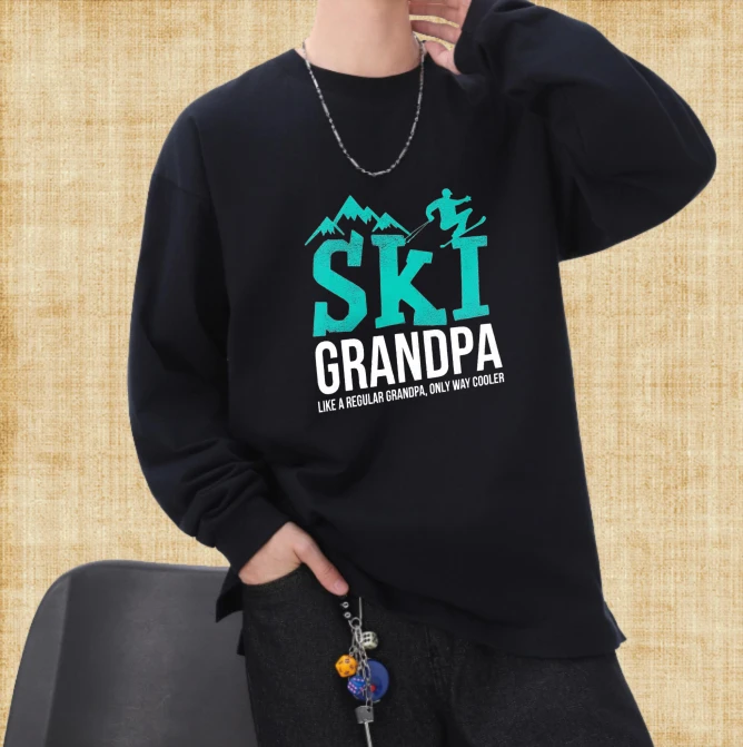 

T shirt men autumn Casual Breathable Long sleeves Graphic tee Ski Grandpa Hip-Hop Daily Printed t shirt Streetwear High Street