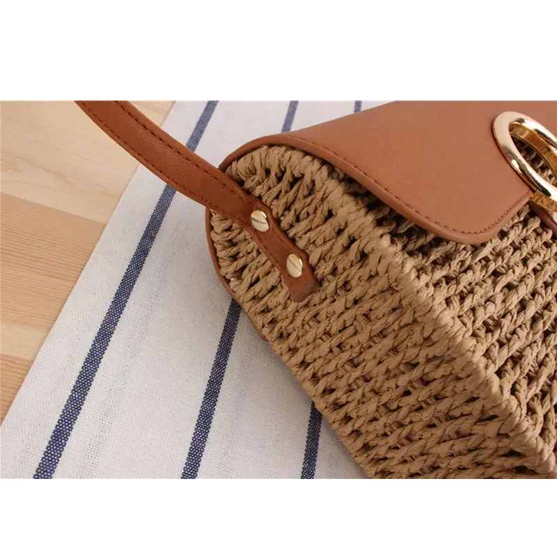 YoReAi Designer 2022 Summer Luxury Handbag for Women Straw Shoulder Bags Square Flip Woven Beach Bag Bohemia Mobile Phone Wallet