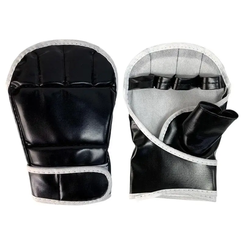 

1Pair Black Half Finger Boxing Gloves PU Leather Fighting Kick Boxing Gloves Karate Muay Thai Training Workout Gloves Kids Men
