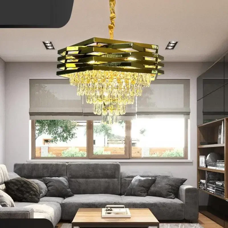 Creative Kitchen Island Dining Room Pendant Lights Luxury Square Crystal Chandeliers Living Room Bar Hanging Lamps for Lustre