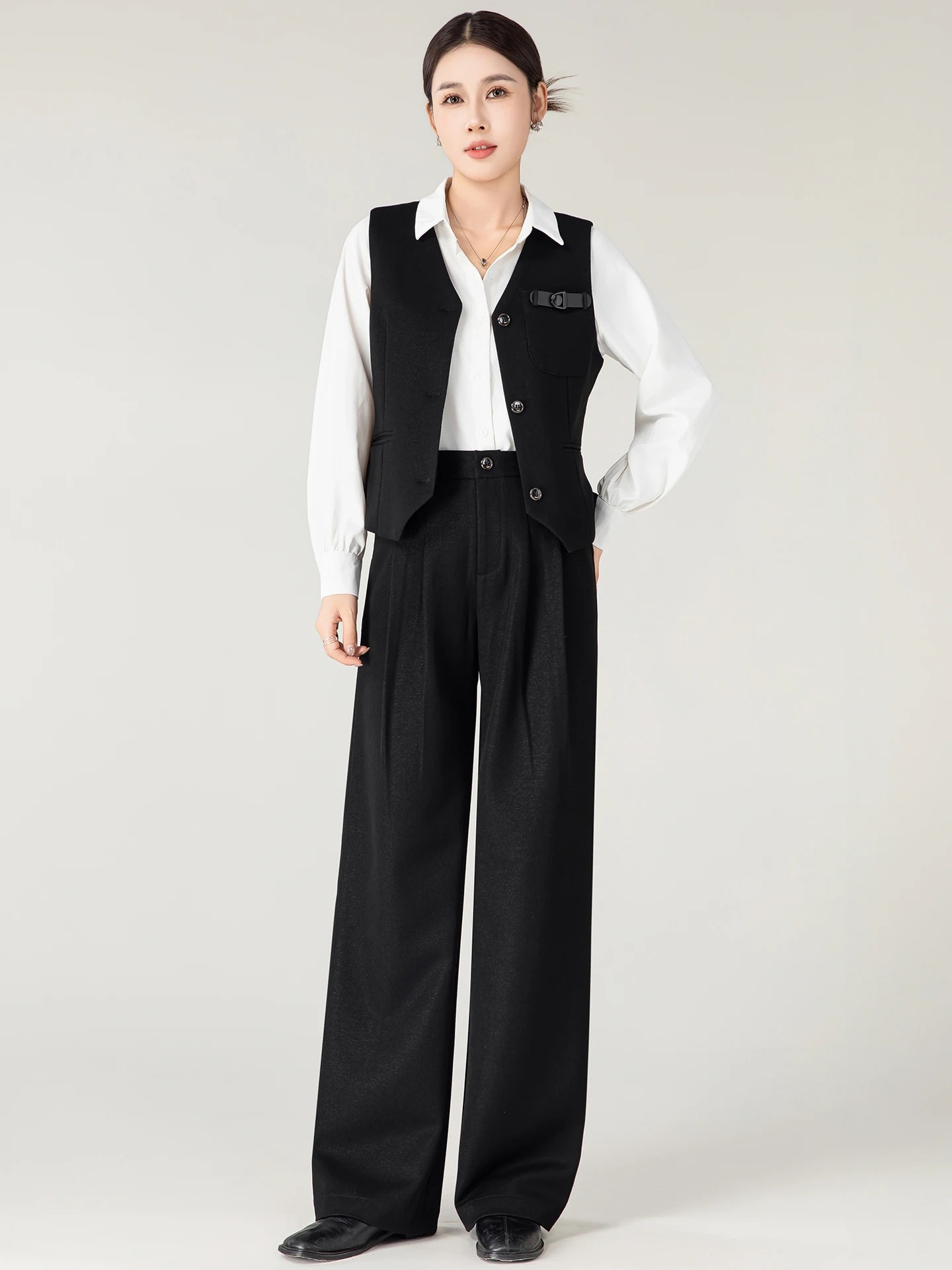 

Комплект Mii V-ne: Майка и брюки с высокой талией, прямые штанины, женский модный осенний новый костюм-двойка, широкие брюки