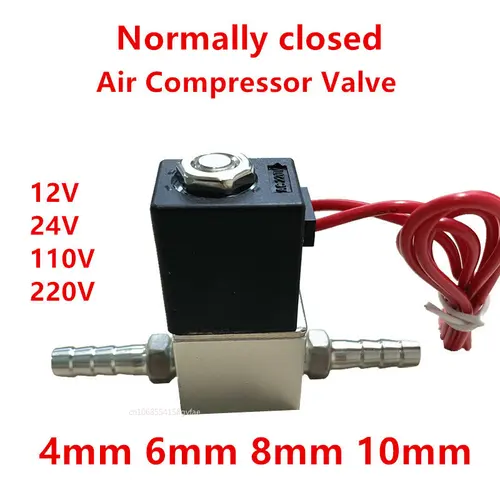 Válvula de compresor de 1/4 "", solenoide de aluminio neumático normalmente cerrado, voltaje de 12V, 24V, 110V, 220V, para tubería de aceite de aire y agua de 8mm