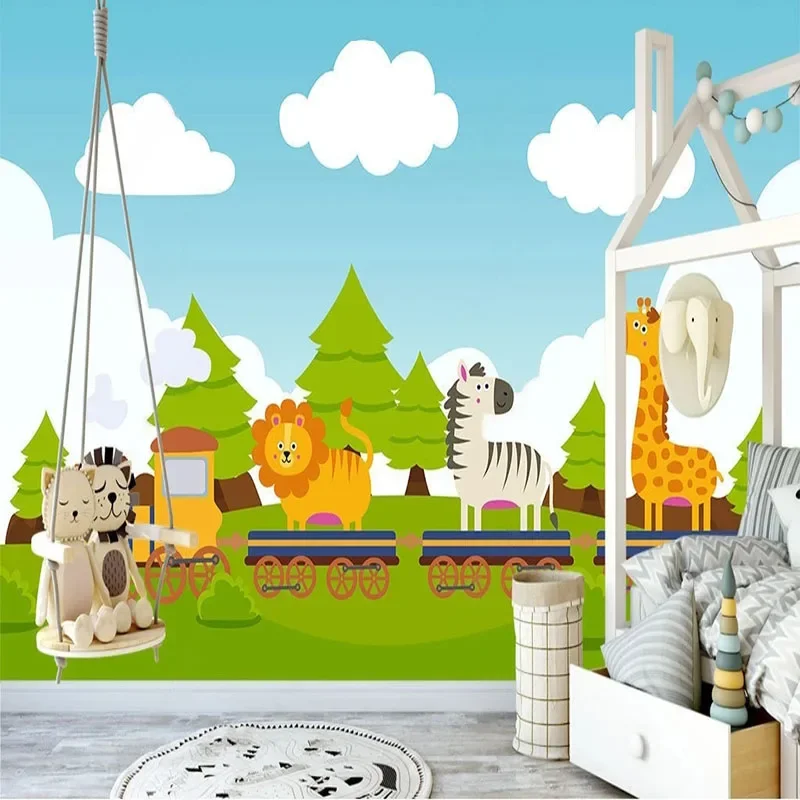 Custom 3D Mural Wallpaper Cartoon Animal Train Background Wall Of Children's Room For Bedroom Home Décor Papel Pintado Pared Art