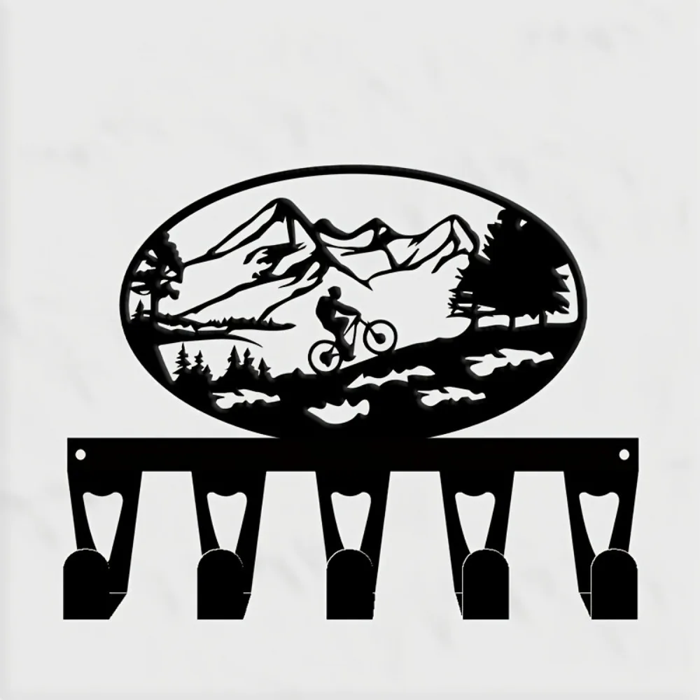 CIFBUY Metal Wall Art Key Holder 5 Hooks Mountain Biker Iron Craft Functional Storage Simple Animal Decor for Hallway Bedroom