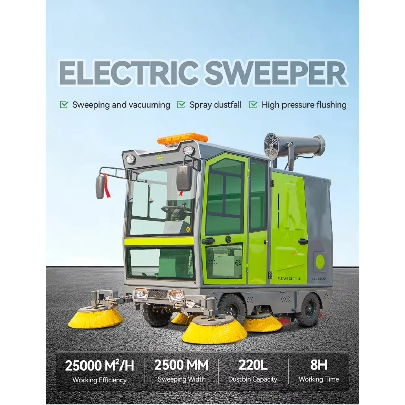 Customized four side brushes ride‑on electric road sweeper dust reduction cleaning vehicle for urban street scenic area