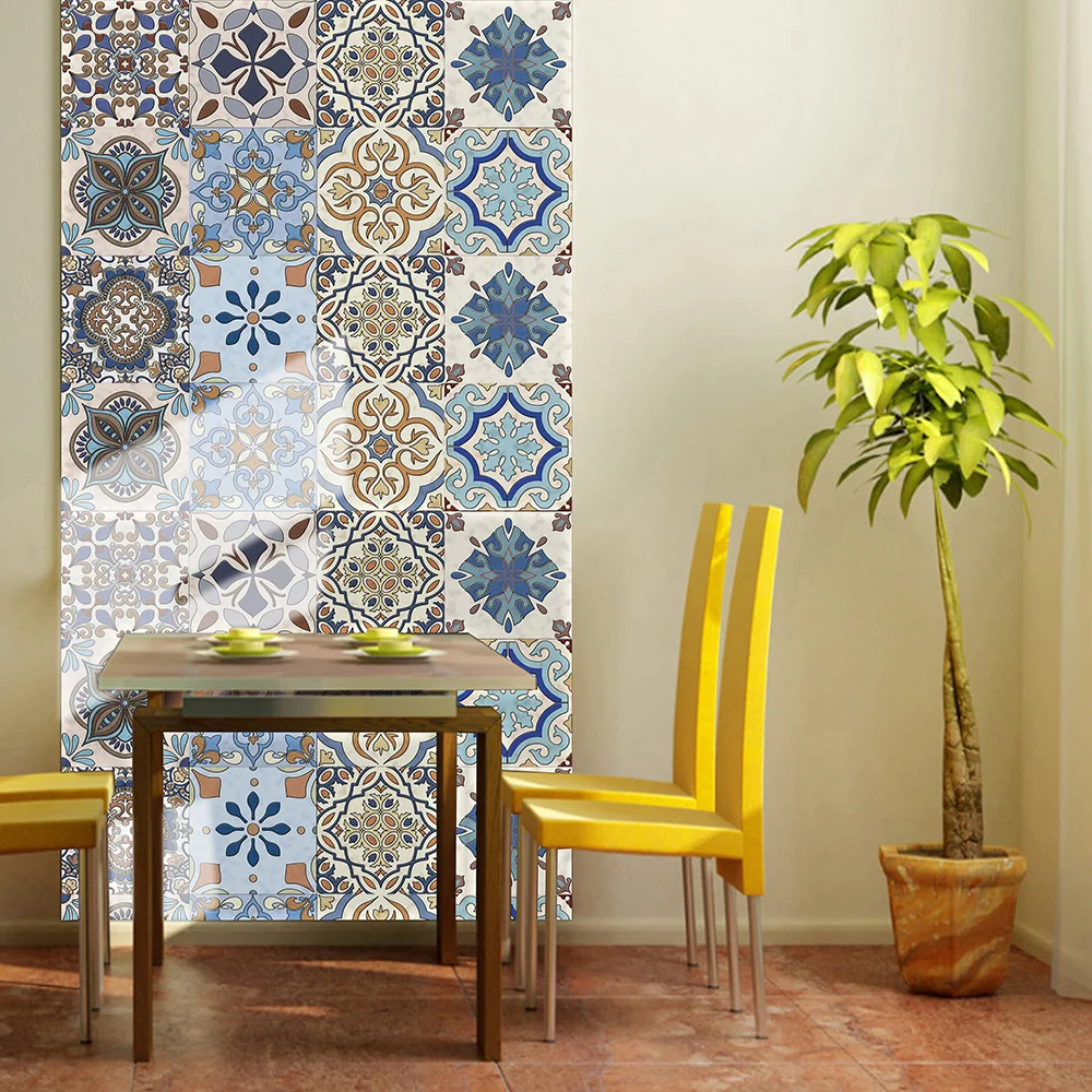 10 pcs/pack, Turkish ceramic pattern hard PVC Self-Adhesive Tile Stickers - Waterproof, Oil-Proof, Easy to Clean for Home Decor