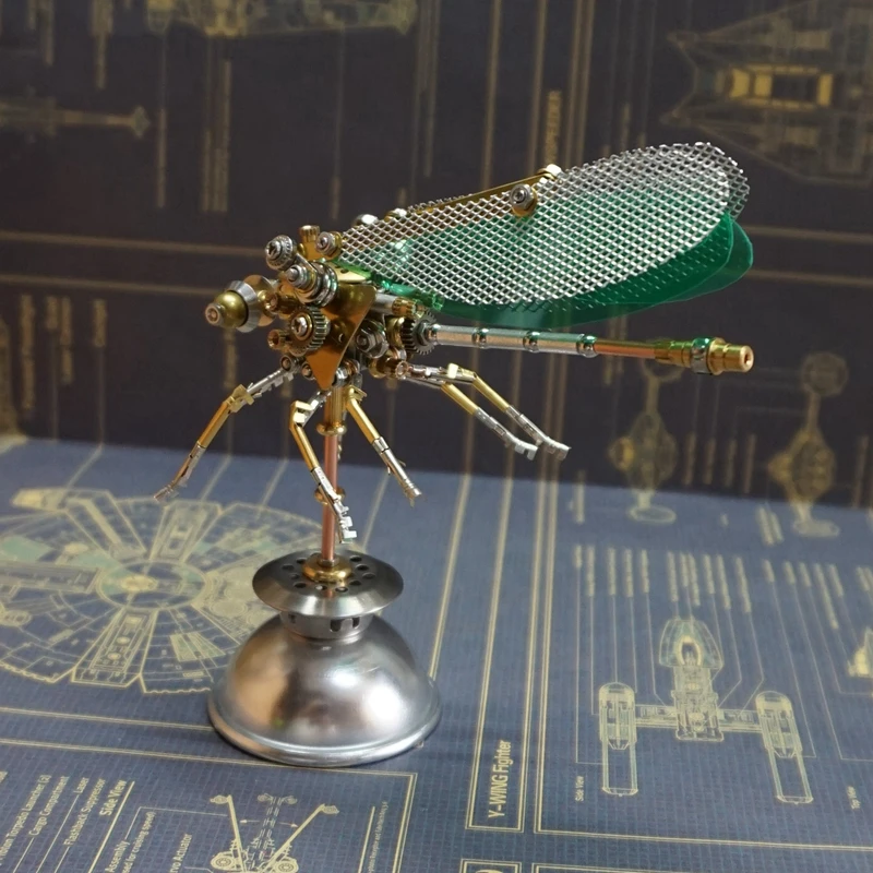 Mechanical insect ornaments Steampunk damselfly metal model precision manual assembly handicraft