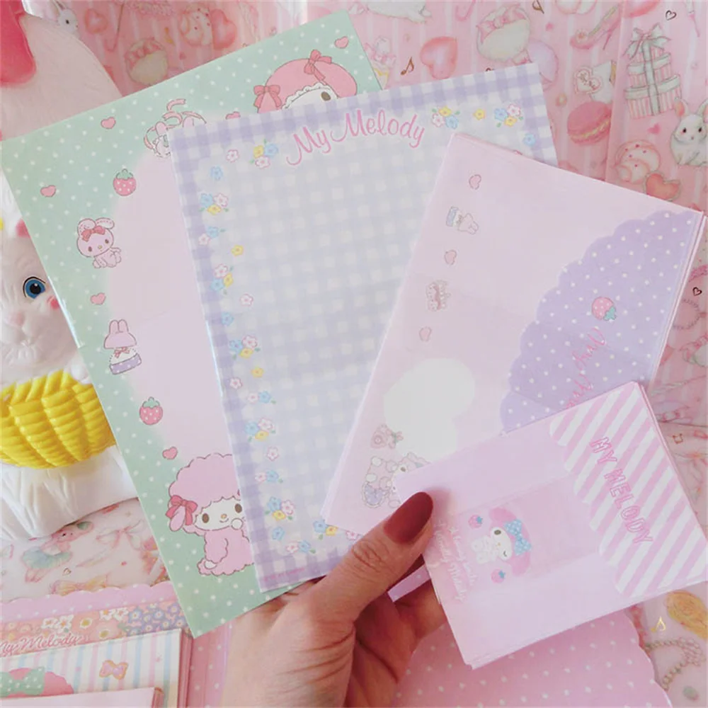 Sanrio Envelopes Set Hello Kitty Melody Cinnamoroll Pompompurin Kawaii Letter Pads Wedding Party Invitations Cards Envelopes