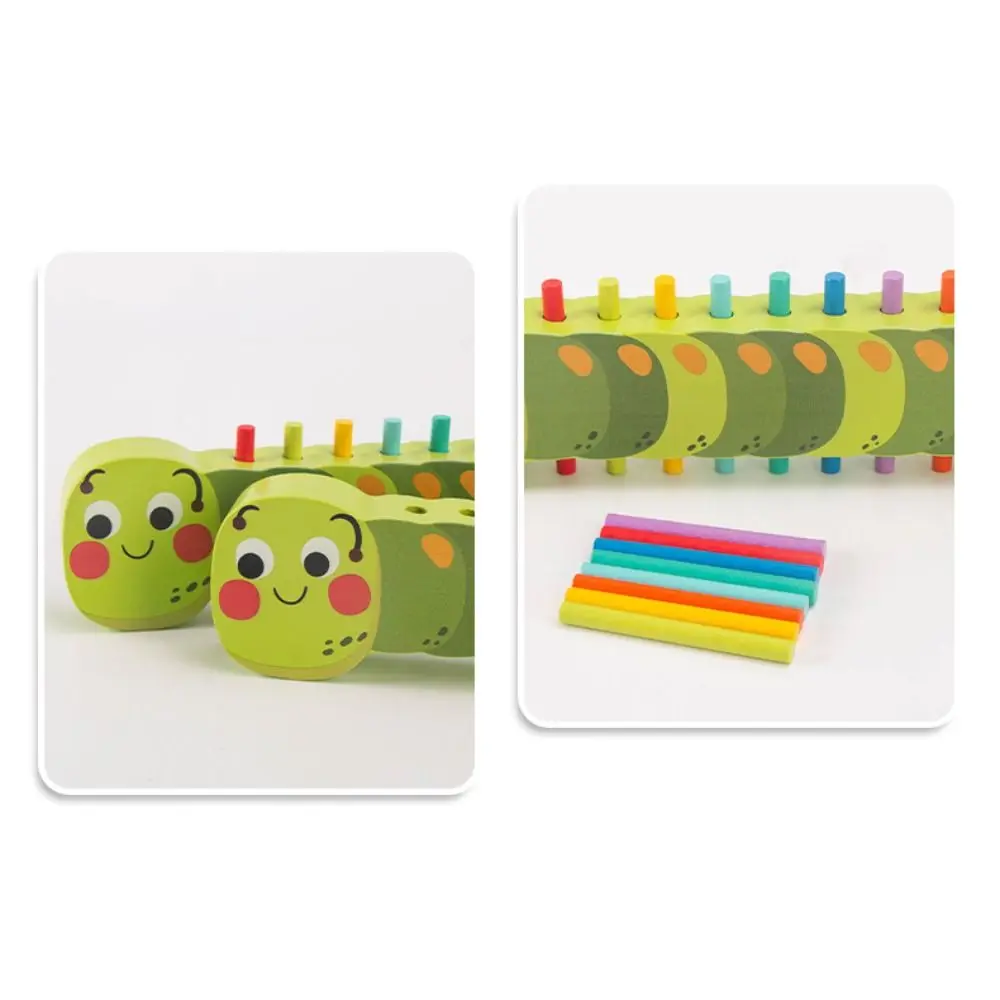 Educação precoce lagarta jogo de correspondência de cores animais dos desenhos animados quebra-cabeça de madeira habilidades motoras finas 3d