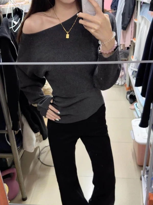 

Sweet And Spicy oulder Bared Knitwear Women's Faion Design Slimming Overhead Sle Inner Wear Casual Commute Sle