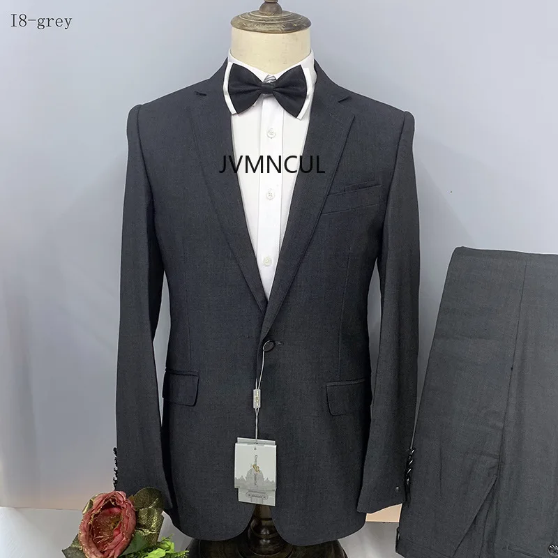 

2025 Hot Selling Men's Two-Piece Business Suit Set, Grey Pure Color Slim Fit for Wish/Amazon Wholesale